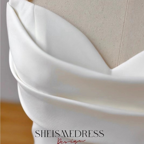 Pearl Embellished Satin Sheath White Dress - Picture 3 of 12